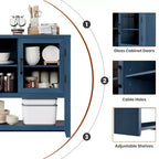 Aparador de almacenamiento de 53 pulgadas, gabinete para barra de café con 3 estantes y 2 puertas de vidrio, diseño moderno de mediados de siglo para sala de estar, cocina, entrada