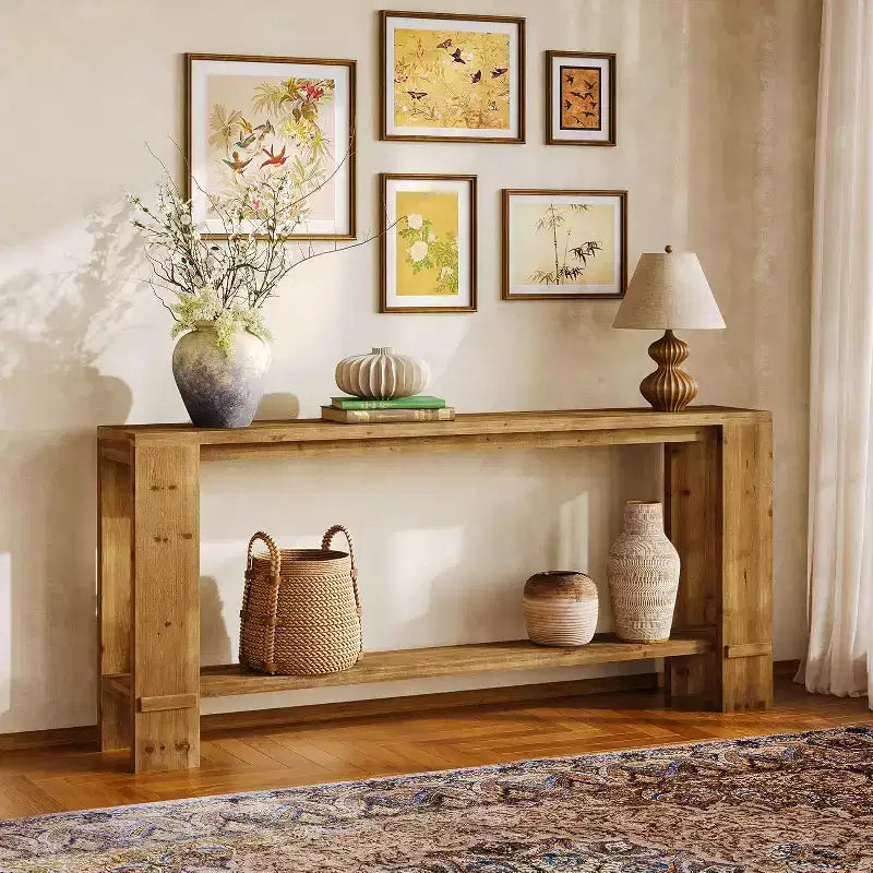 Mesa consola de madera maciza de estilo rústico de 70 pulgadas – Madera natural