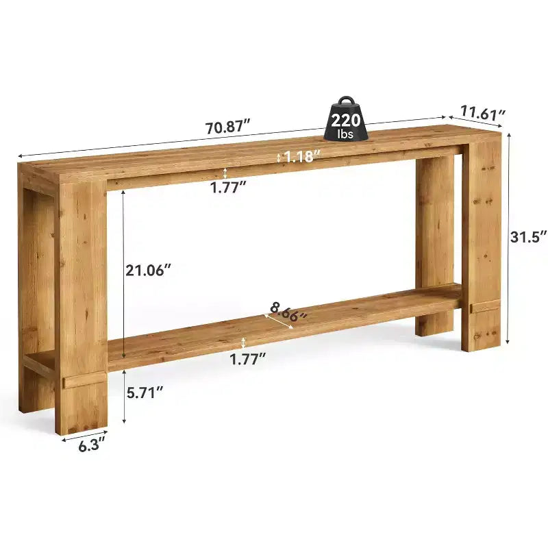 Mesa consola de madera maciza de estilo rústico de 70 pulgadas – Madera natural