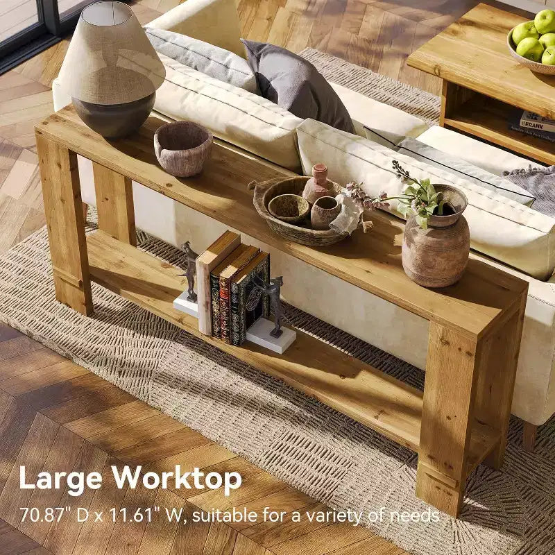 Mesa consola de madera maciza de estilo rústico de 70 pulgadas – Madera natural