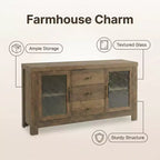 Aparador de bufé, mesa de bar de café con 2 puertas de vidrio, 3 cajones, gabinete de almacenamiento decorativo para sala de estar, cocina, comedor, entrada