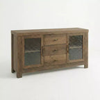 Aparador de bufé, mesa de bar de café con 2 puertas de vidrio, 3 cajones, gabinete de almacenamiento decorativo para sala de estar, cocina, comedor, entrada