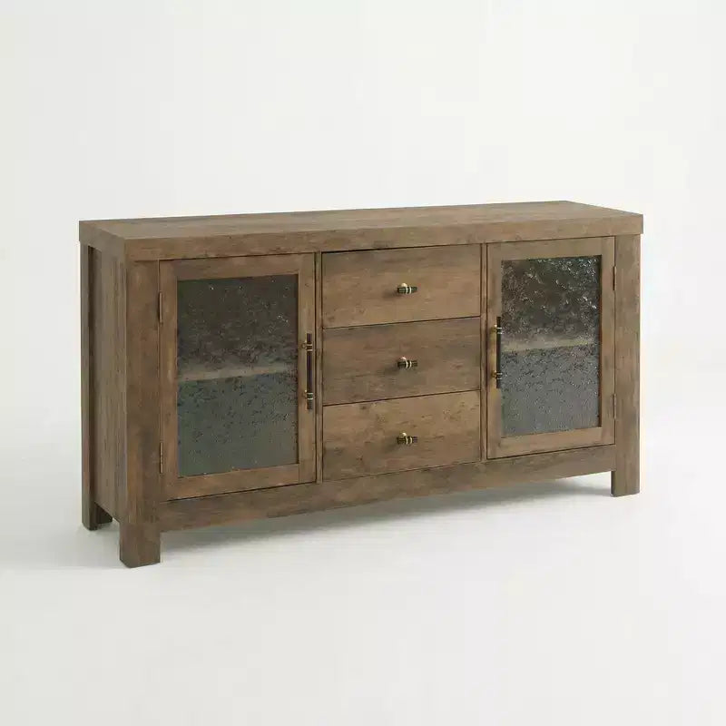 Aparador de bufé, mesa de bar de café con 2 puertas de vidrio, 3 cajones, gabinete de almacenamiento decorativo para sala de estar, cocina, comedor, entrada