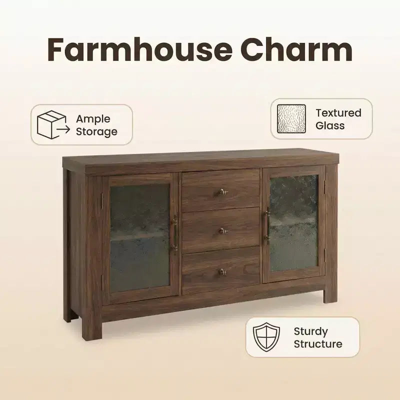 Aparador de bufé, mesa de bar de café con 2 puertas de vidrio, 3 cajones, gabinete de almacenamiento decorativo para sala de estar, cocina, comedor, entrada