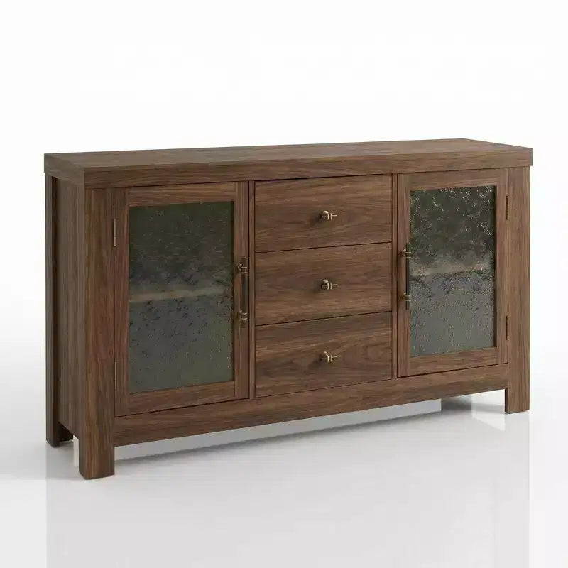 Aparador de bufé, mesa de bar de café con 2 puertas de vidrio, 3 cajones, gabinete de almacenamiento decorativo para sala de estar, cocina, comedor, entrada