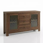 Aparador de bufé, mesa de bar de café con 2 puertas de vidrio, 3 cajones, gabinete de almacenamiento decorativo para sala de estar, cocina, comedor, entrada