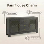 Aparador de bufé, mesa de bar de café con 2 puertas de vidrio, 3 cajones, gabinete de almacenamiento decorativo para sala de estar, cocina, comedor, entrada