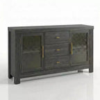 Aparador de bufé, mesa de bar de café con 2 puertas de vidrio, 3 cajones, gabinete de almacenamiento decorativo para sala de estar, cocina, comedor, entrada