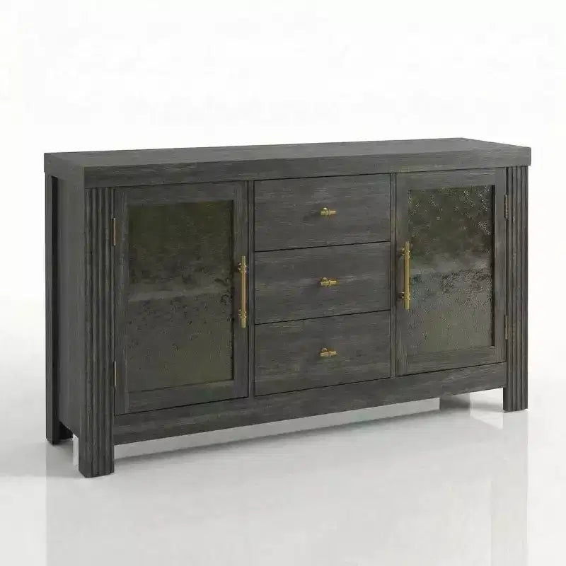 Aparador de bufé, mesa de bar de café con 2 puertas de vidrio, 3 cajones, gabinete de almacenamiento decorativo para sala de estar, cocina, comedor, entrada