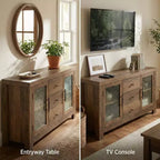 Aparador de bufé, mesa de bar de café con 2 puertas de vidrio, 3 cajones, gabinete de almacenamiento decorativo para sala de estar, cocina, comedor, entrada