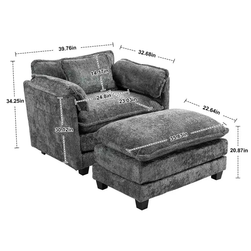 Canapé surdimensionné moderne en bouclette avec pouf