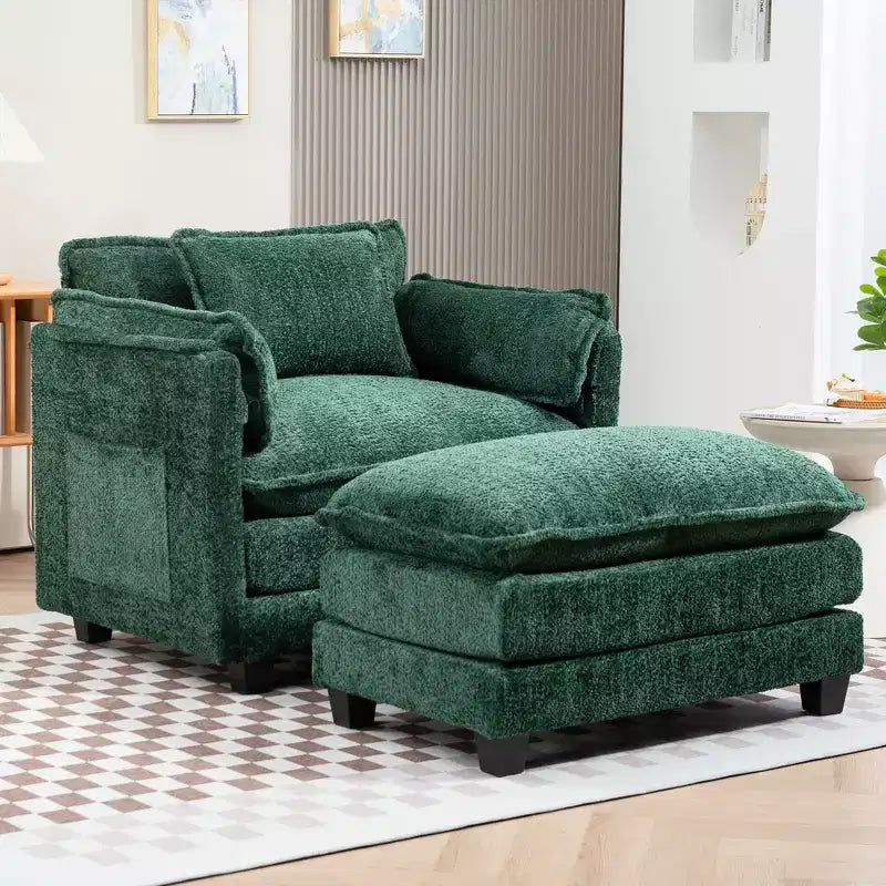Canapé surdimensionné moderne en bouclette avec pouf