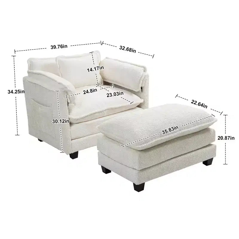 Canapé surdimensionné moderne en bouclette avec pouf