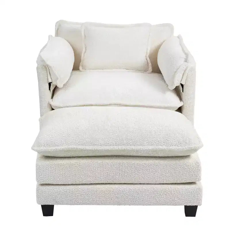 Canapé surdimensionné moderne en bouclette avec pouf