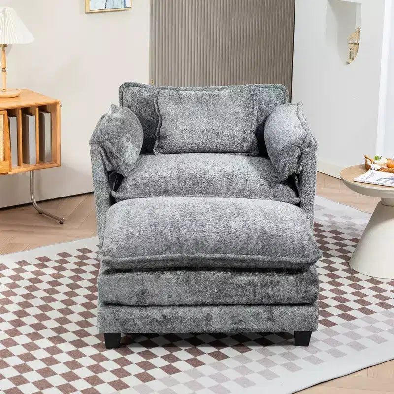 Sofá Oversized Moderno de Bouclé con Otomana