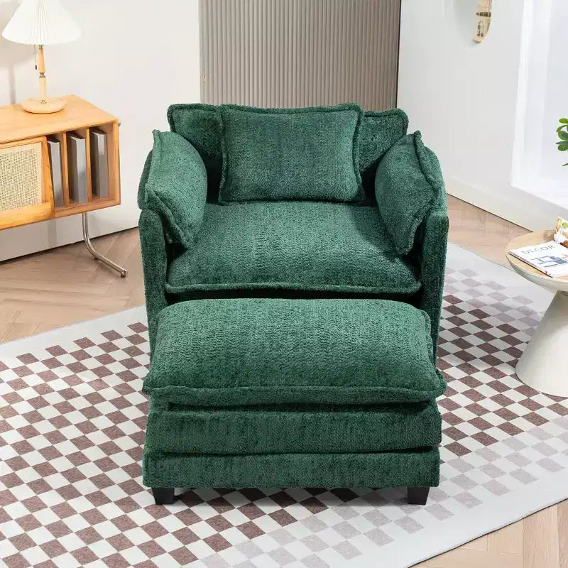 Sofá Oversized Moderno de Bouclé con Otomana