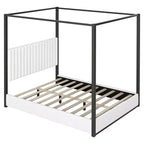 Cama tipo plataforma con dosel tapizado tamaño Queen/King con cabecero y estructura metálica