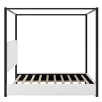 Cama tipo plataforma con dosel tapizado tamaño Queen/King con cabecero y estructura metálica
