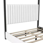 Cama tipo plataforma con dosel tapizado tamaño Queen/King con cabecero y estructura metálica