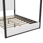 Cama tipo plataforma con dosel tapizado tamaño Queen/King con cabecero y estructura metálica