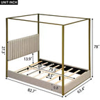 Cama tipo plataforma con dosel tapizado tamaño Queen/King con cabecero y estructura metálica