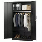 72in Heavy Duty Steel Wardrobe Cabinet with Lock, Metal Garage Storage Cabinets, Metal Cabinet Storage for Home, Bedroom, Office, Closet
