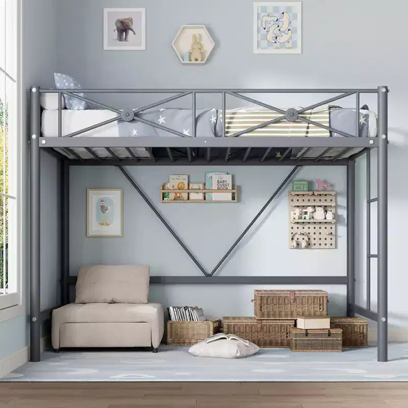 Litera metálica doble con barandillas – Cama juvenil y para niños que ahorra espacio