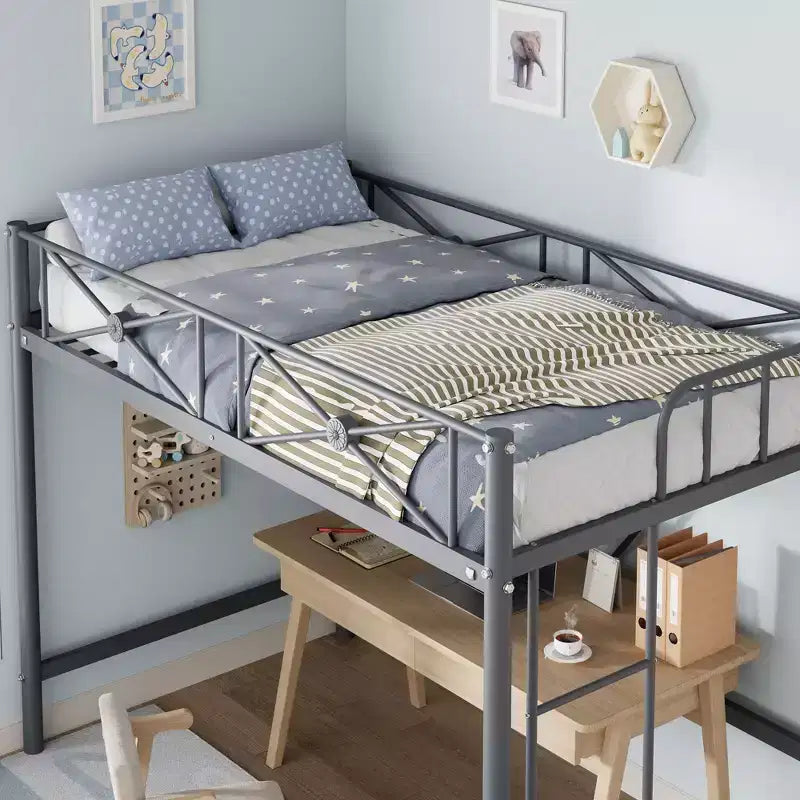 Litera metálica doble con barandillas – Cama juvenil y para niños que ahorra espacio