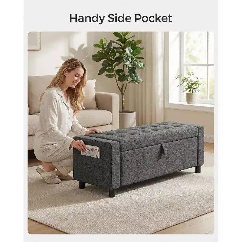 46 Taburete para cambiarse zapatos con almacenaje y bisagras de seguridad, adecuado para bancos de dormitorio, sala de estar y entrada, capacidad de carga máxima de hasta 400 LBS