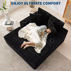 Chaise longue de pana de gran tamaño, sofá cama con asiento profundo y reposabrazos, tapicería suave, portavasos, para el hogar, dormitorio, oficina