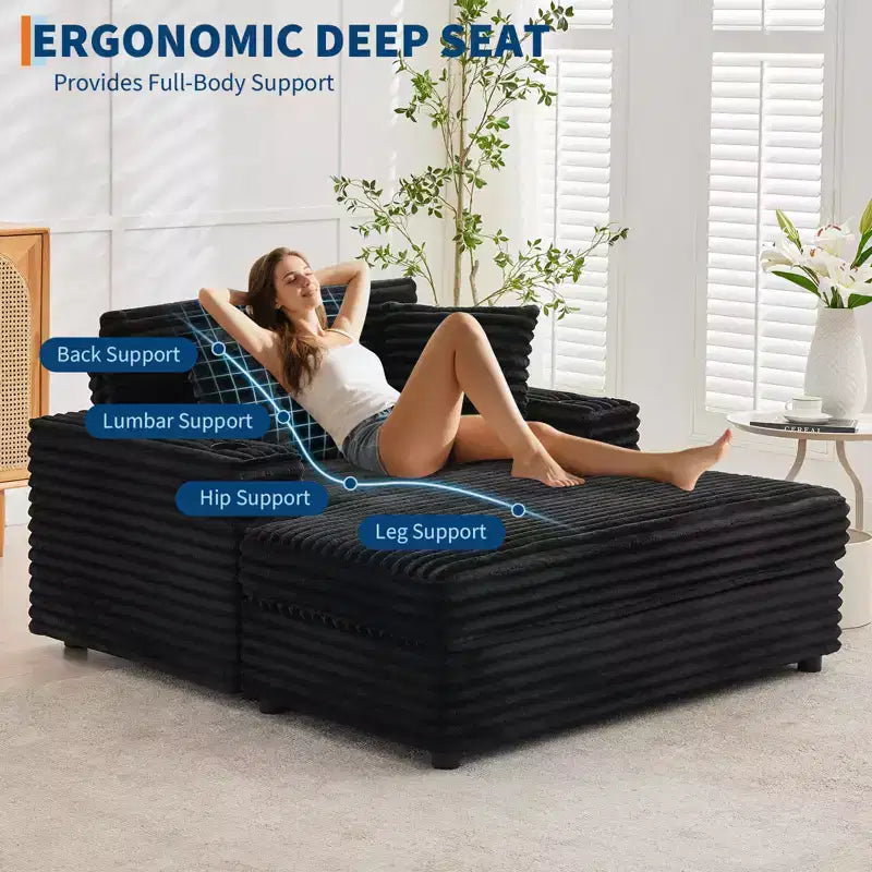 Chaise longue de pana de gran tamaño, sofá cama con asiento profundo y reposabrazos, tapicería suave, portavasos, para el hogar, dormitorio, oficina