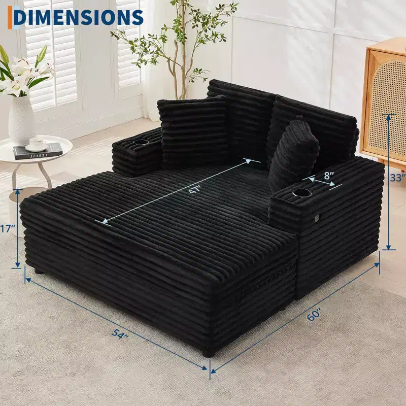 Chaise longue de pana de gran tamaño, sofá cama con asiento profundo y reposabrazos, tapicería suave, portavasos, para el hogar, dormitorio, oficina