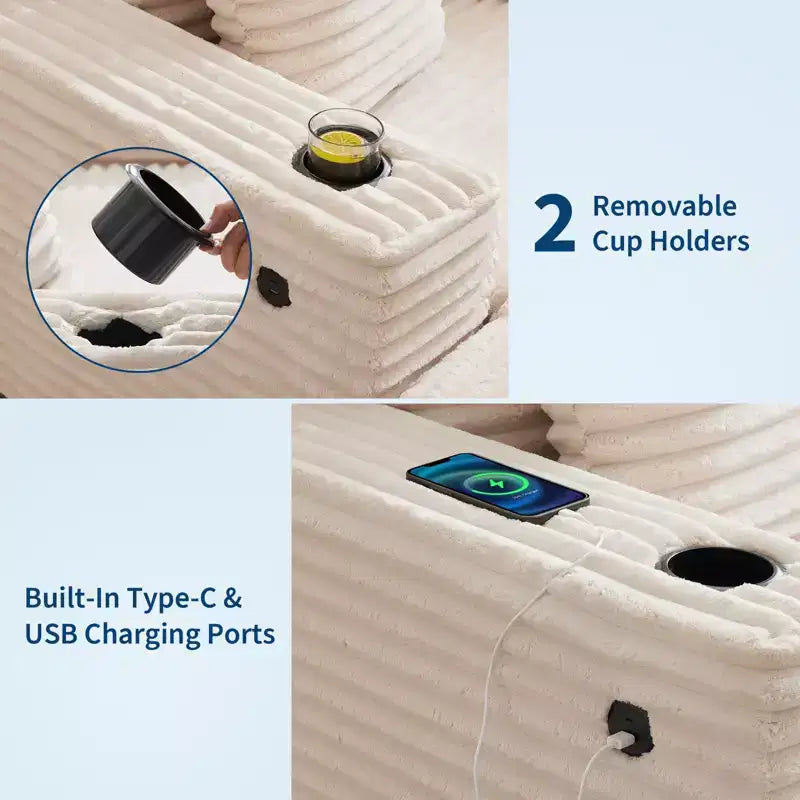 Chaise longue de pana de gran tamaño, sofá cama con asiento profundo y reposabrazos, tapicería suave, portavasos, para el hogar, dormitorio, oficina