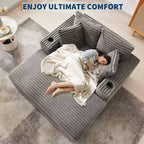Chaise longue de pana de gran tamaño, sofá cama con asiento profundo y reposabrazos, tapicería suave, portavasos, para el hogar, dormitorio, oficina