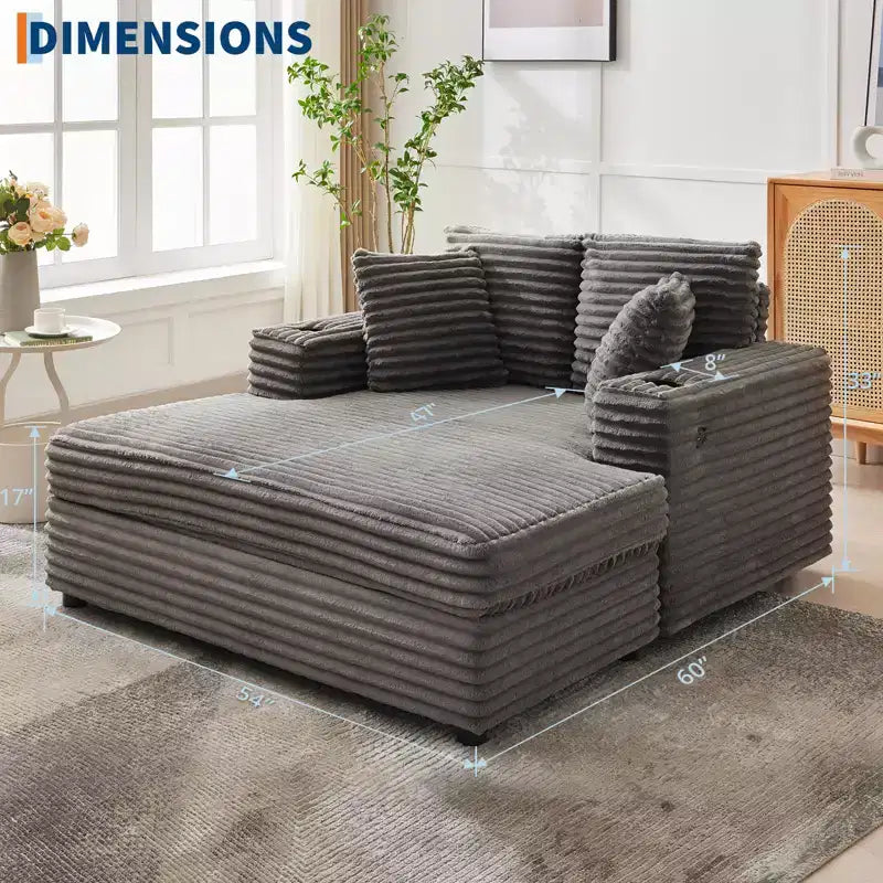 Chaise longue de pana de gran tamaño, sofá cama con asiento profundo y reposabrazos, tapicería suave, portavasos, para el hogar, dormitorio, oficina