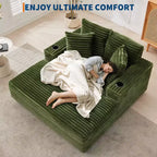 Chaise longue de pana de gran tamaño, sofá cama con asiento profundo y reposabrazos, tapicería suave, portavasos, para el hogar, dormitorio, oficina