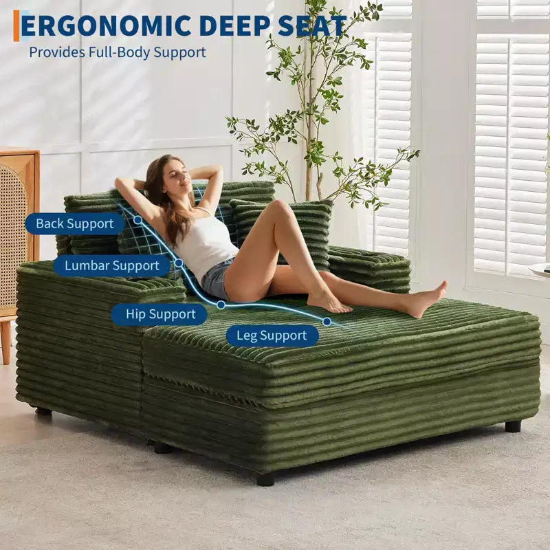 Chaise longue de pana de gran tamaño, sofá cama con asiento profundo y reposabrazos, tapicería suave, portavasos, para el hogar, dormitorio, oficina