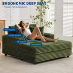 Chaise longue de pana de gran tamaño, sofá cama con asiento profundo y reposabrazos, tapicería suave, portavasos, para el hogar, dormitorio, oficina