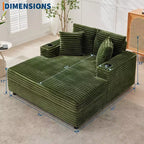 Chaise longue de pana de gran tamaño, sofá cama con asiento profundo y reposabrazos, tapicería suave, portavasos, para el hogar, dormitorio, oficina