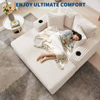 Chaise longue de pana de gran tamaño, sofá cama con asiento profundo y reposabrazos, tapicería suave, portavasos, para el hogar, dormitorio, oficina