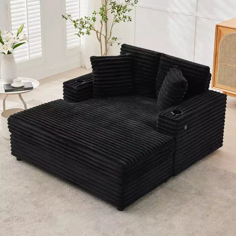 Chaise longue de pana de gran tamaño, sofá cama con asiento profundo y reposabrazos, tapicería suave, portavasos, para el hogar, dormitorio, oficina