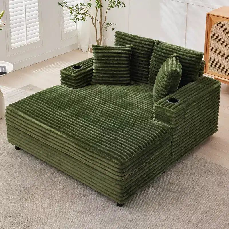 Chaise longue de pana de gran tamaño, sofá cama con asiento profundo y reposabrazos, tapicería suave, portavasos, para el hogar, dormitorio, oficina