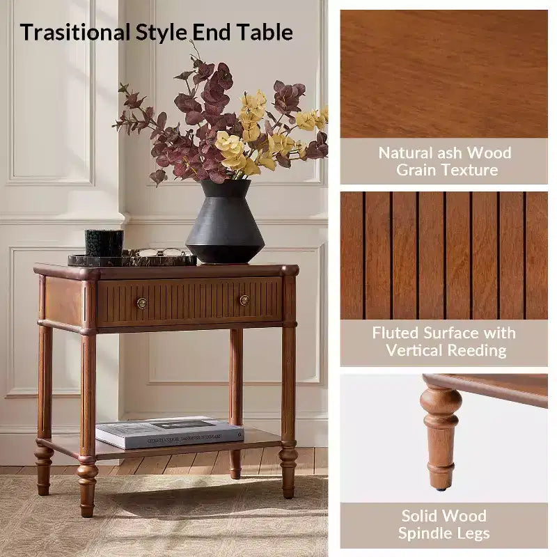 Table d'appoint à 1 tiroir de 66 cm – Noire