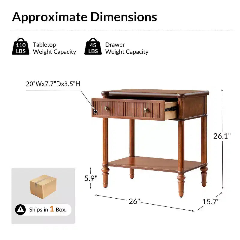Table d'appoint à 1 tiroir de 66 cm – Noire