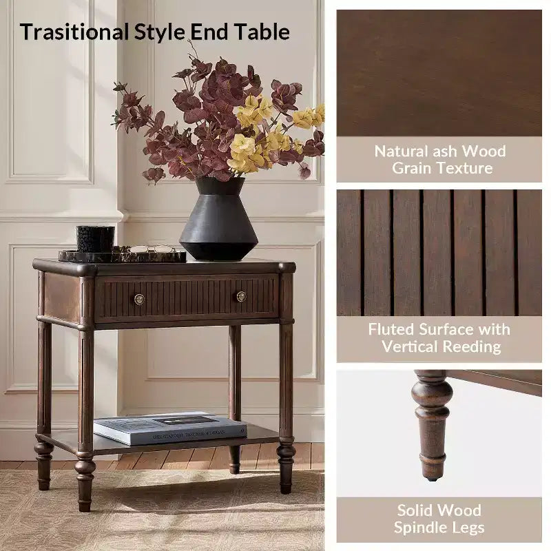Table d'appoint à 1 tiroir de 66 cm – Noire