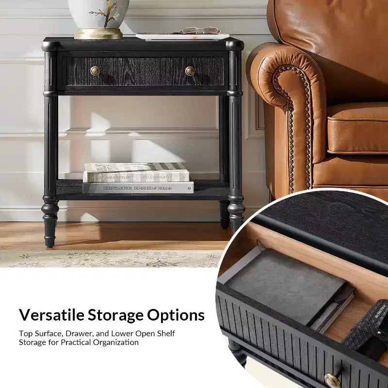 Mesa auxiliar de 1 cajón de 66 cm de altura - Negra