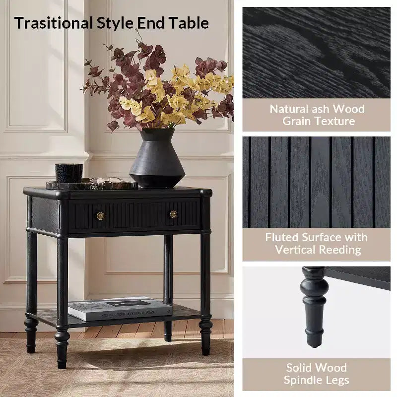 Table d'appoint à 1 tiroir de 66 cm – Noire