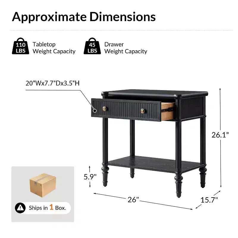 Table d'appoint à 1 tiroir de 66 cm – Noire