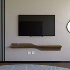 Mueble de TV Flotante Paramétrico de 60 Pulgadas – Diseño Geométrico Ondulado Roble Natural 3D