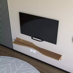 Mueble de TV Flotante Paramétrico de 60 Pulgadas – Diseño Geométrico Ondulado Roble Natural 3D